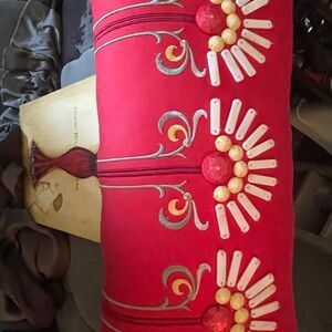 Red Decorative Pillow with Floral Design